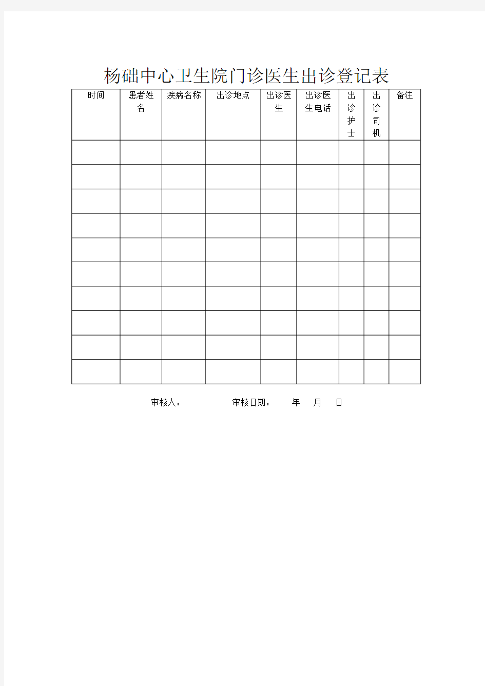 门诊医生出诊登记表