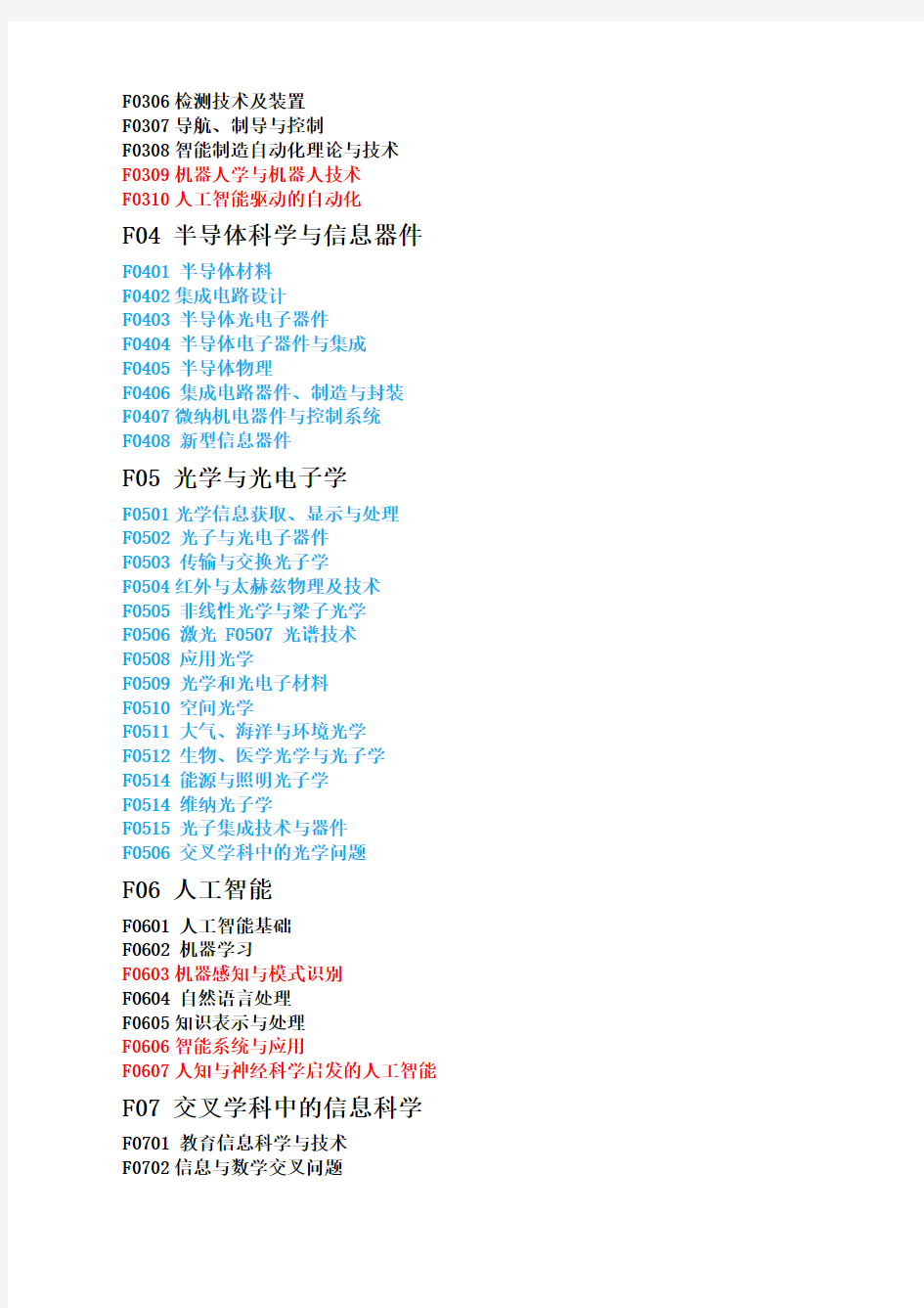 国家自然科学基金委信息学部的学科名称及代码