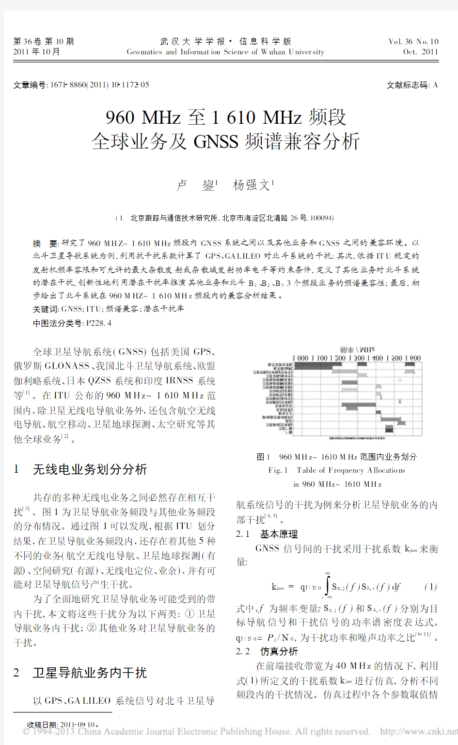 960MHz至1610MHz频段全球业务及GNSS频谱兼容分析