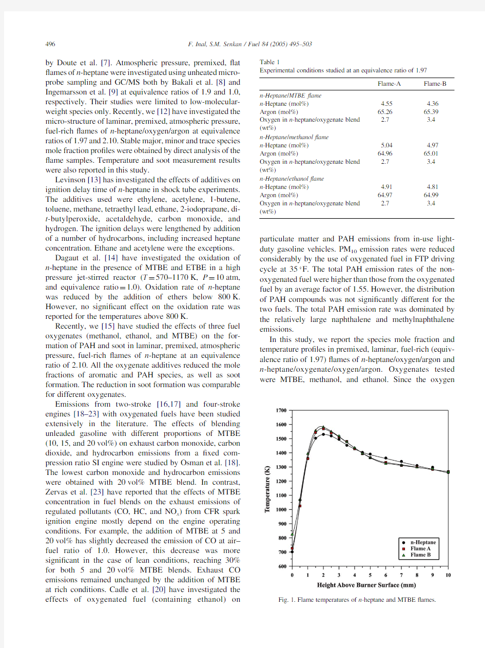 Effects of oxygenate concentration on species mole fractions in premixed n-heptane flames