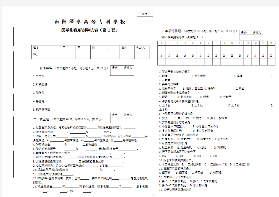 医学影像解剖学试卷1