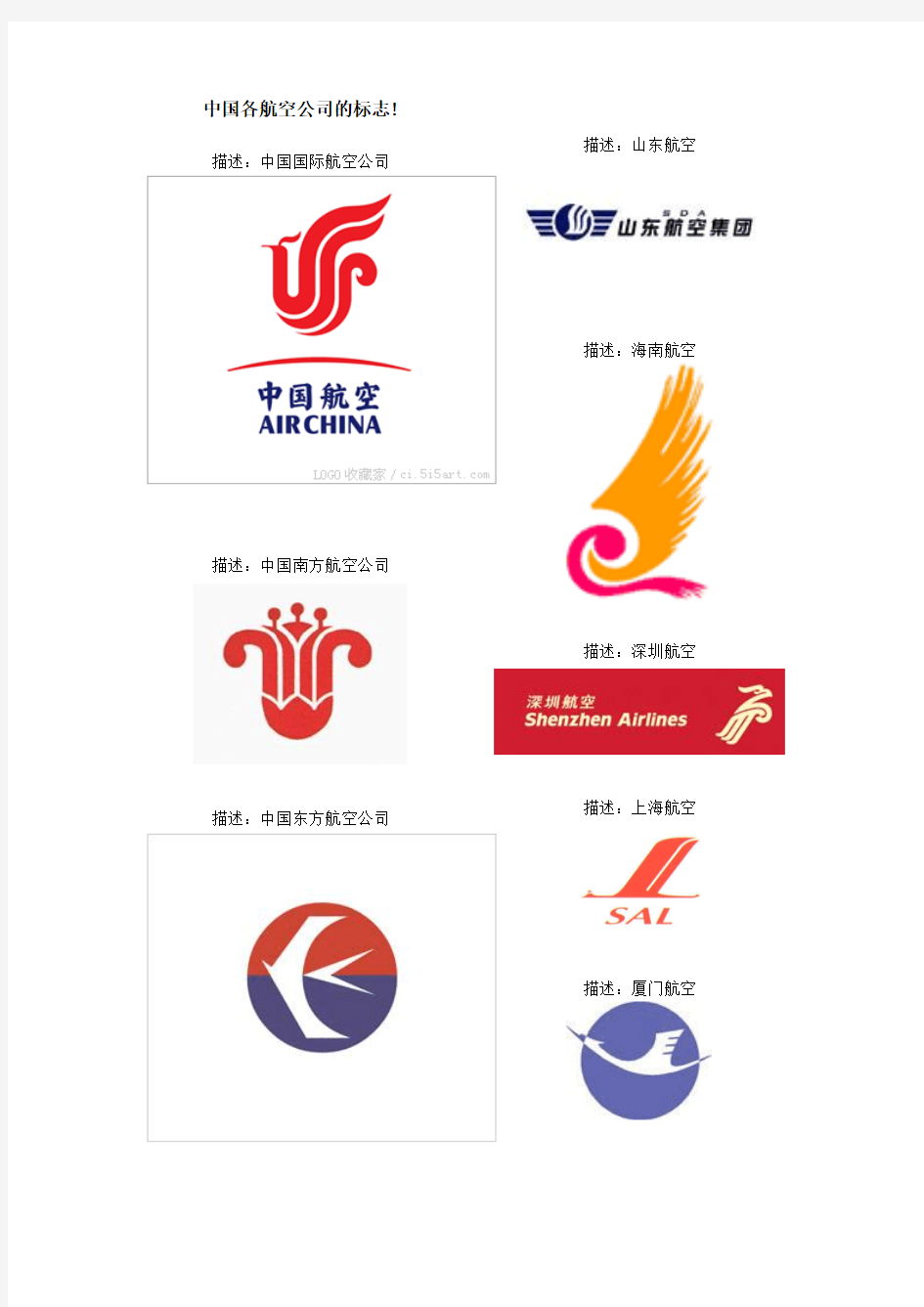 国内各航空公司标志