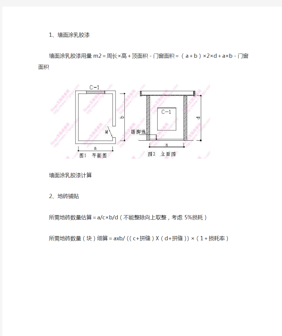 计算公式(墙面乳胶漆)