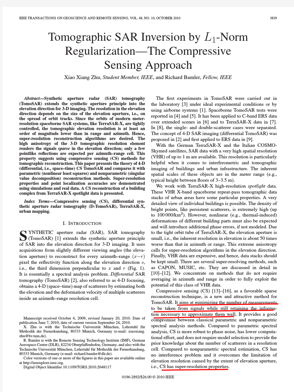 Tomographic SAR inversion by L1-norm regularization-the compressive sensing approach