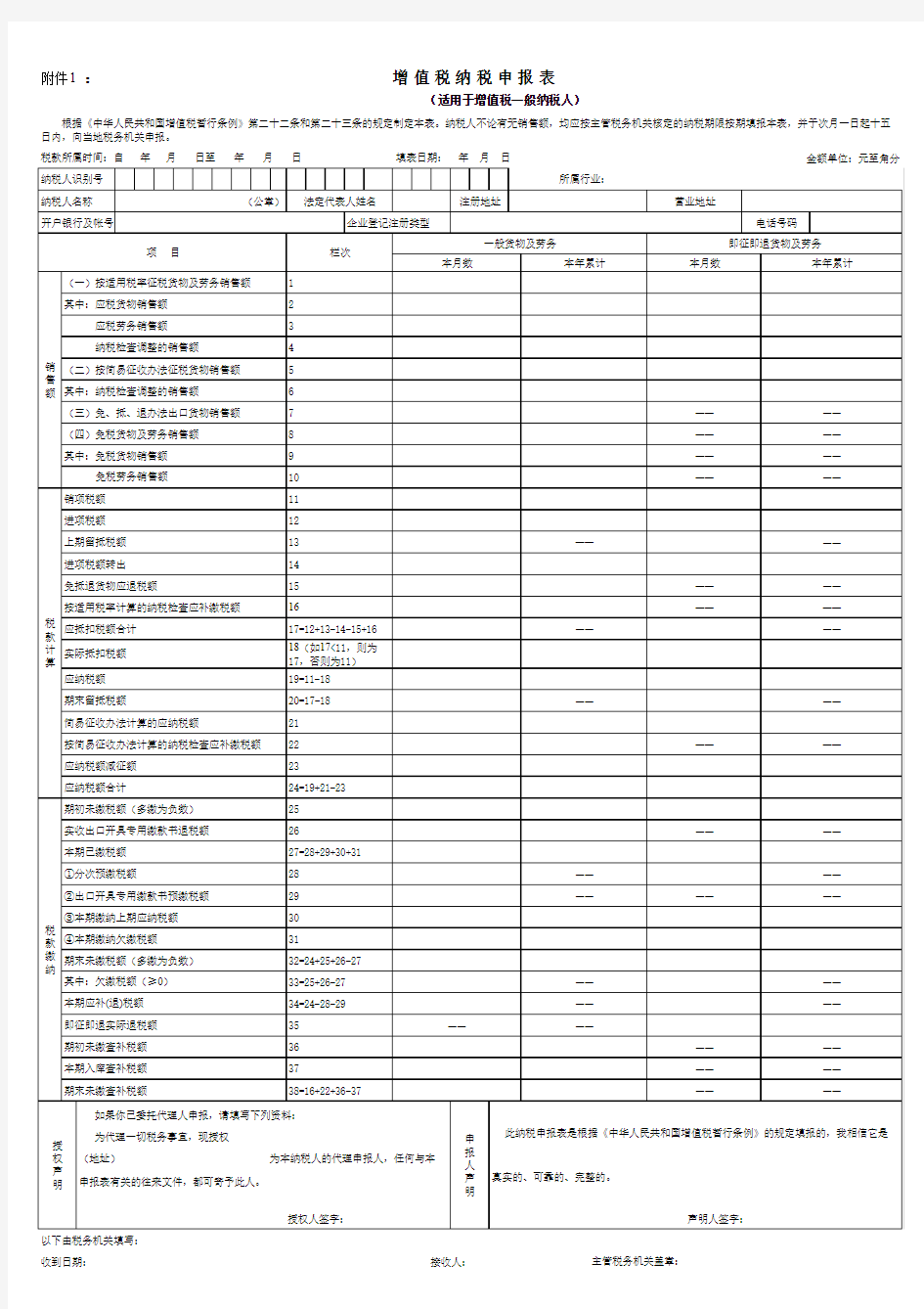 增值税一般纳税人主表及附表格式[2]