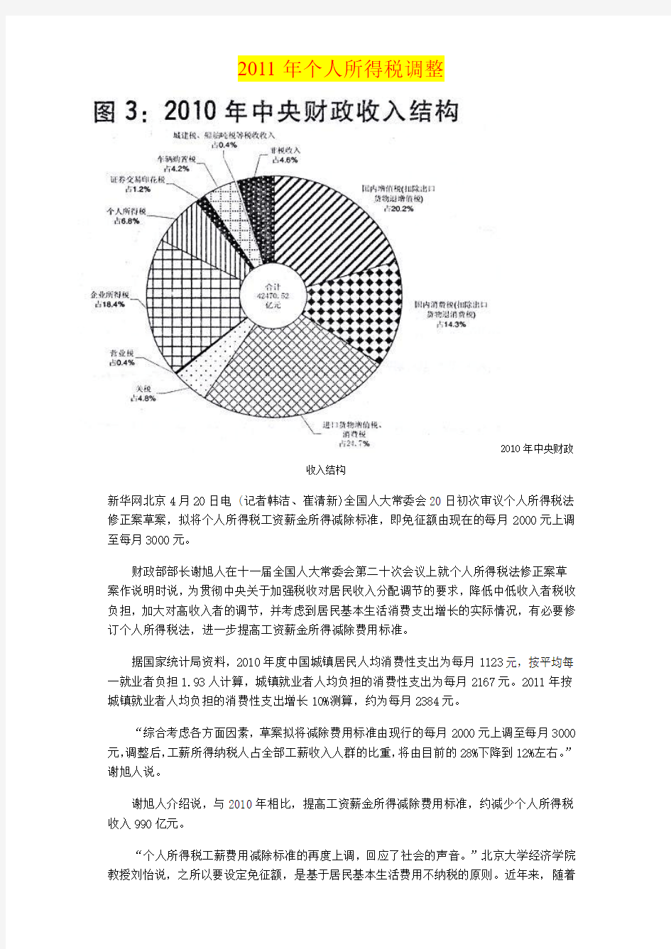 个人所得税调整全文(2011)