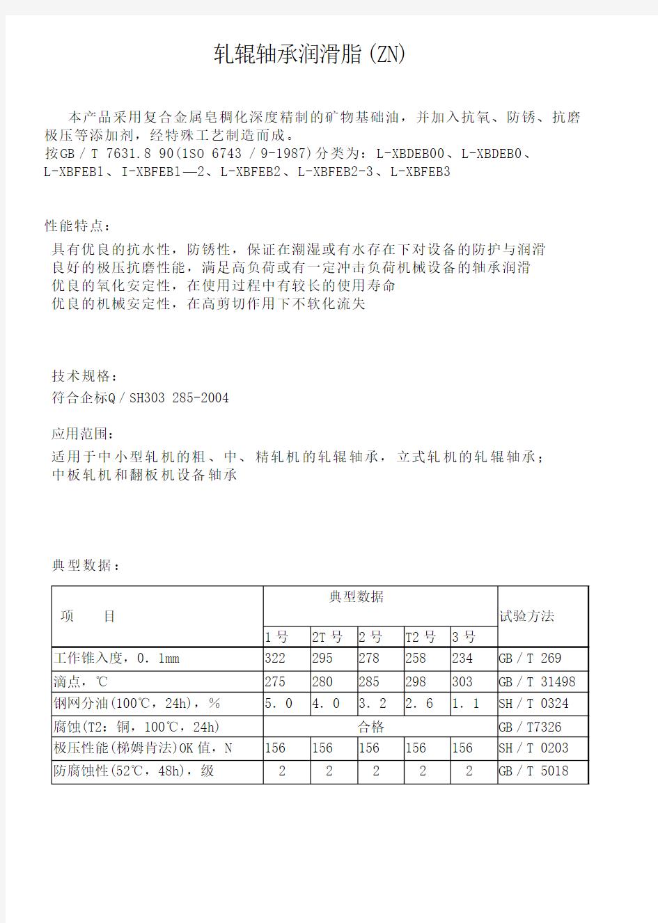 轧辊轴承润滑脂(ZN)