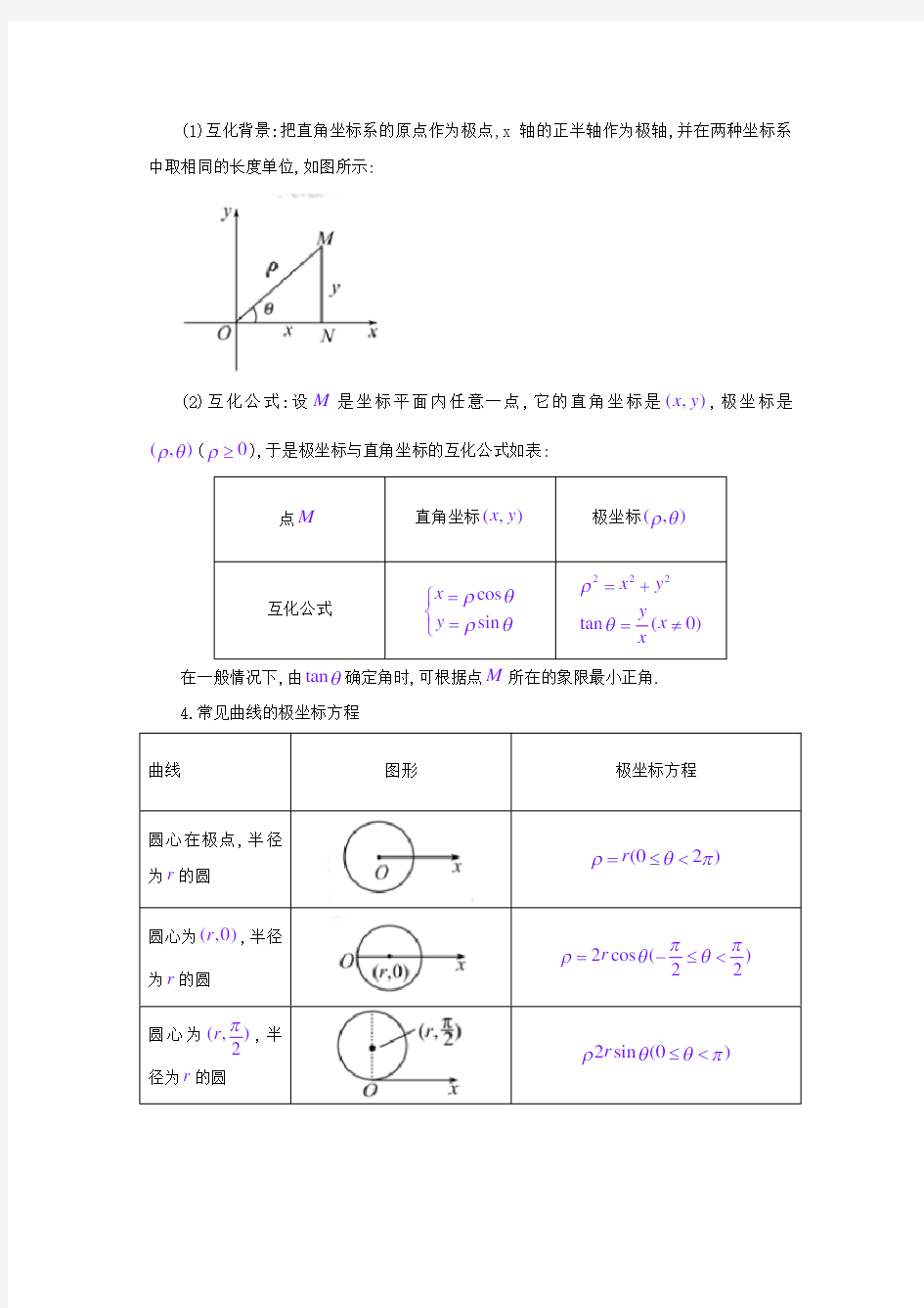 高中数学选修4—4(坐标系与参数方程)知识点总结