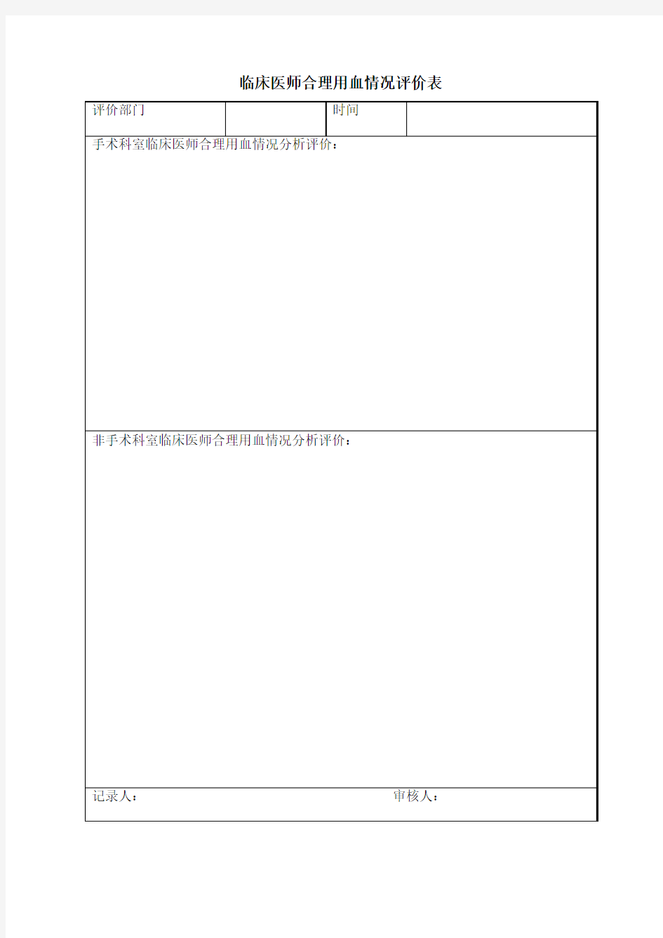 临床医师合理用血情况评价表