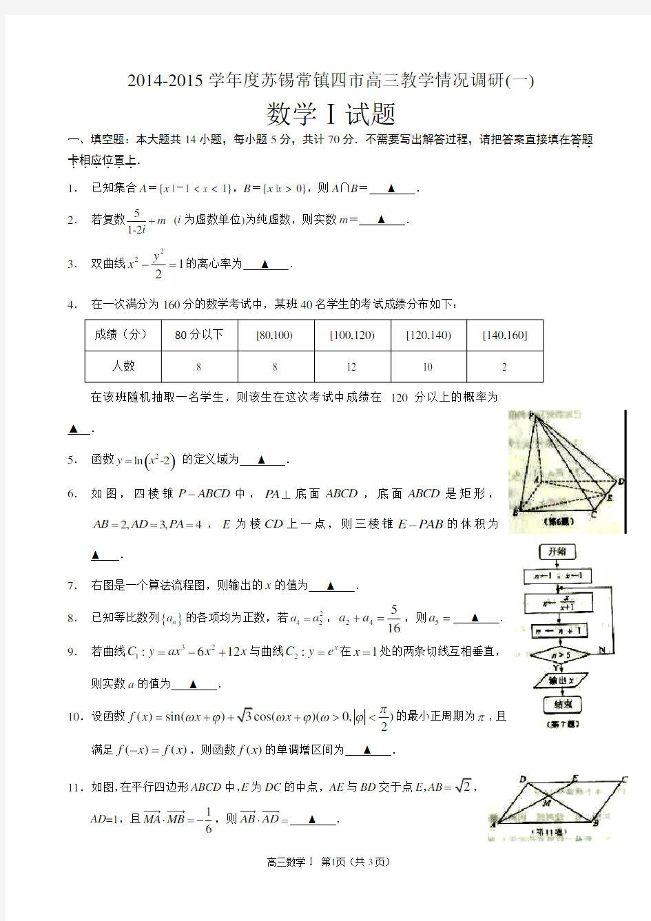 2015届高三苏锡常镇一模