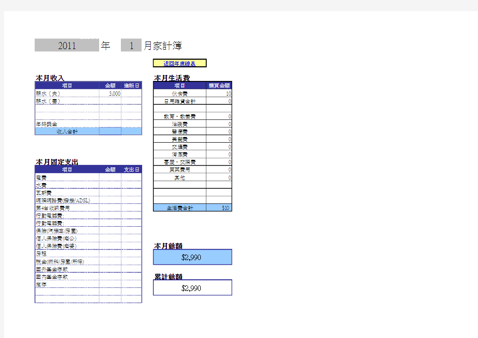 家庭理财记账本Excel模板