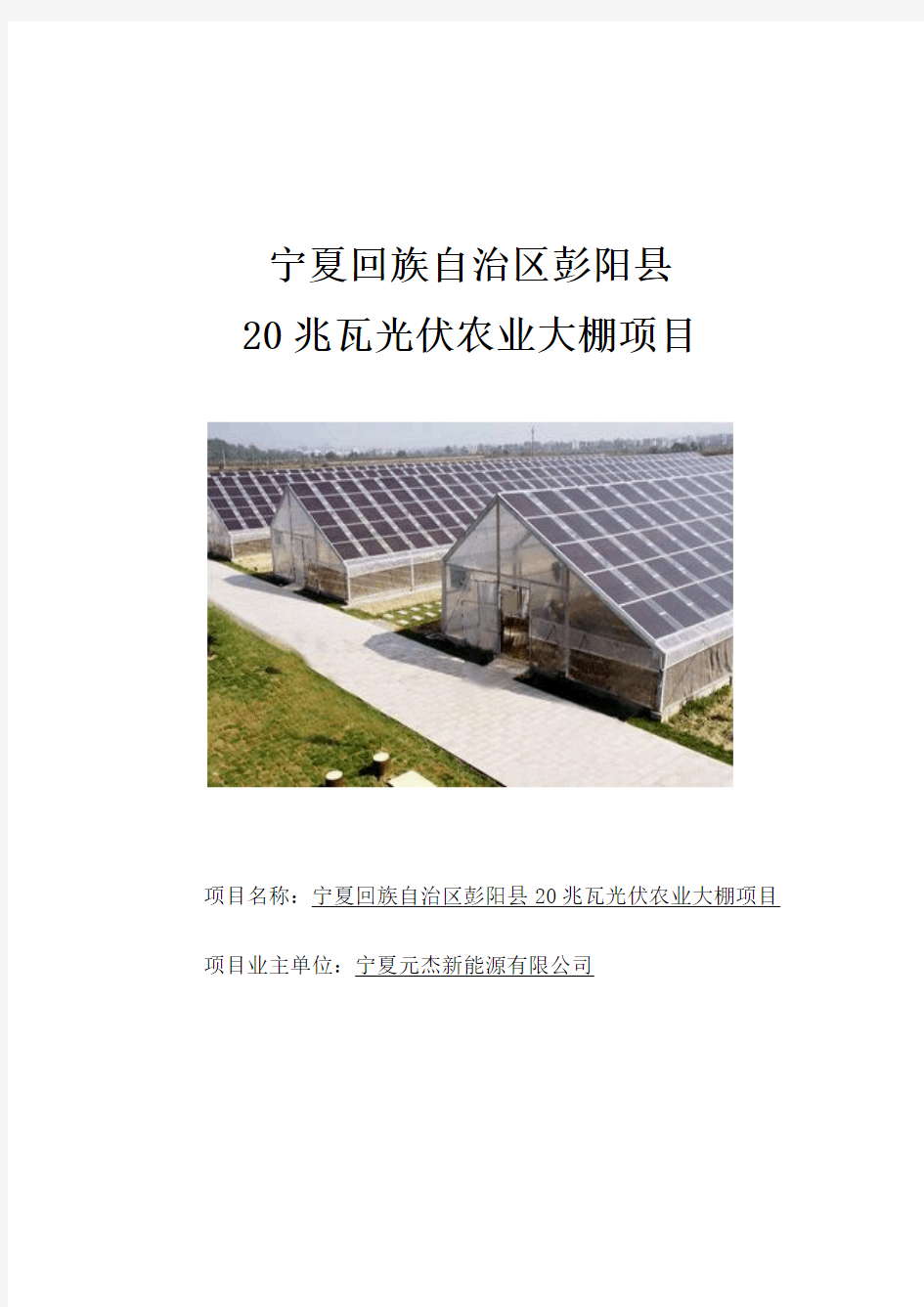 宁夏回族自治区彭阳县20兆瓦光伏农业大棚项目可行性研究报告1