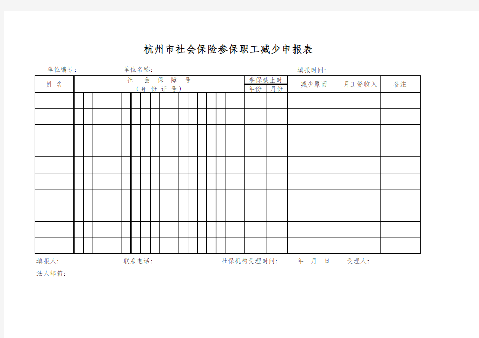 社保人员减少申请表-杭州