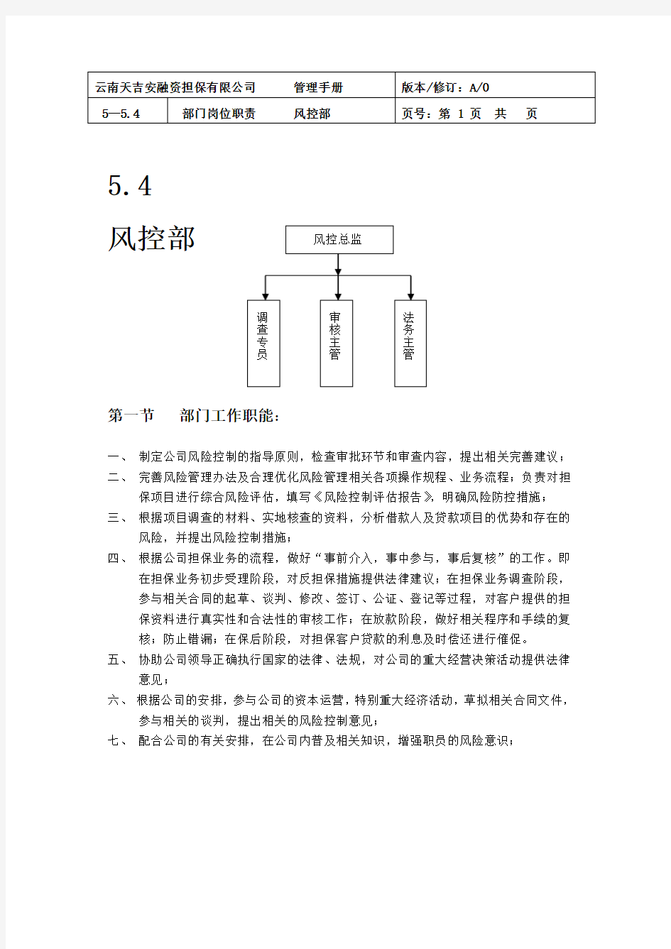 风控部岗位职责