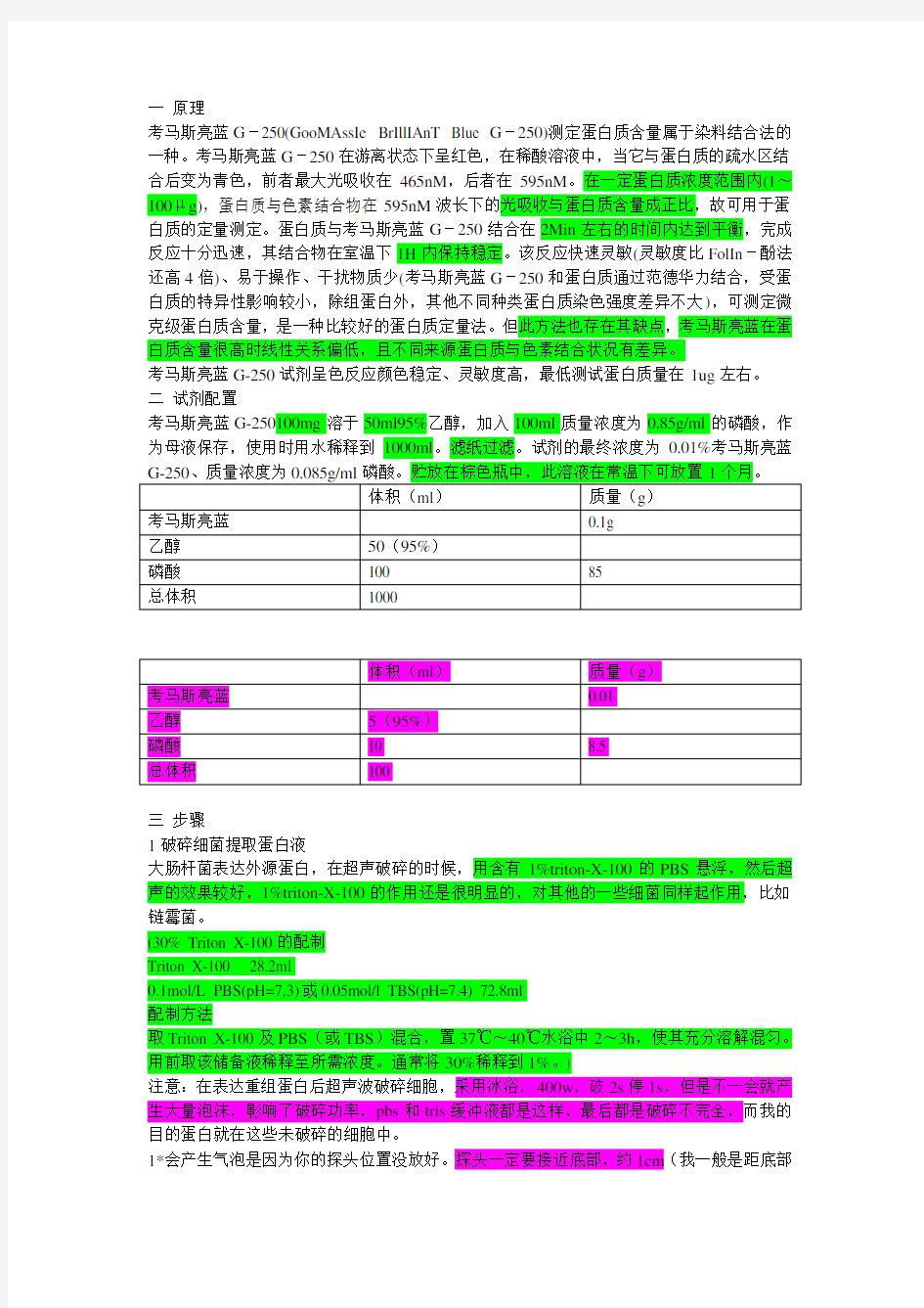 考马斯亮蓝测定蛋白含量总结