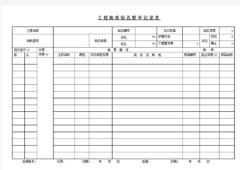 工程地质钻孔野外记录表(孙)