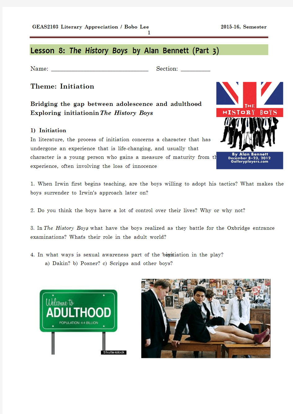 Lesson 8 - The History Boys by Alan Bennett (Part 3) - 2015