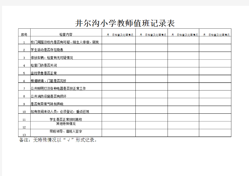 学校教师值班记录表