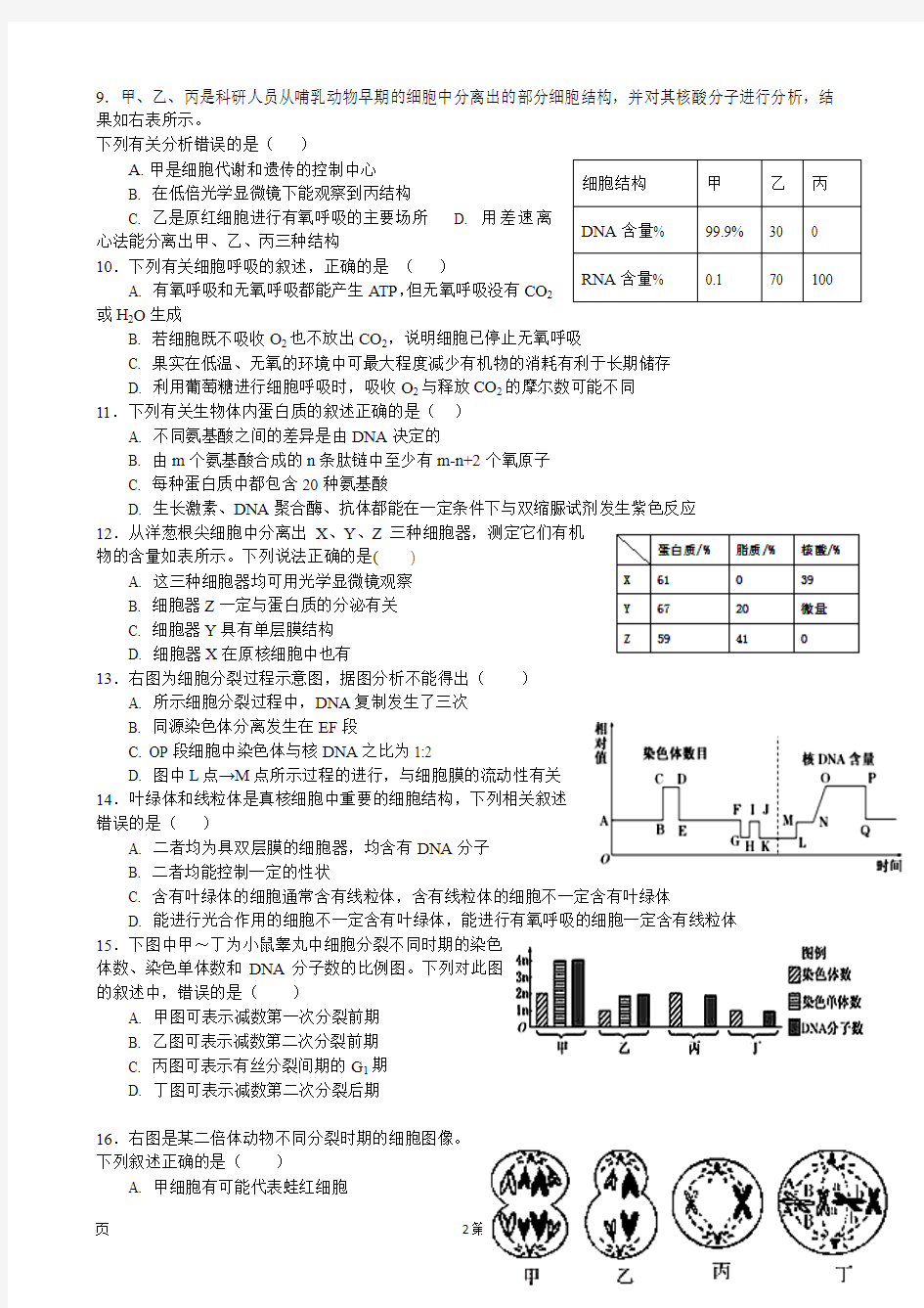 2018届甘肃省天水市一中高三上学期第三学段考试生物试题