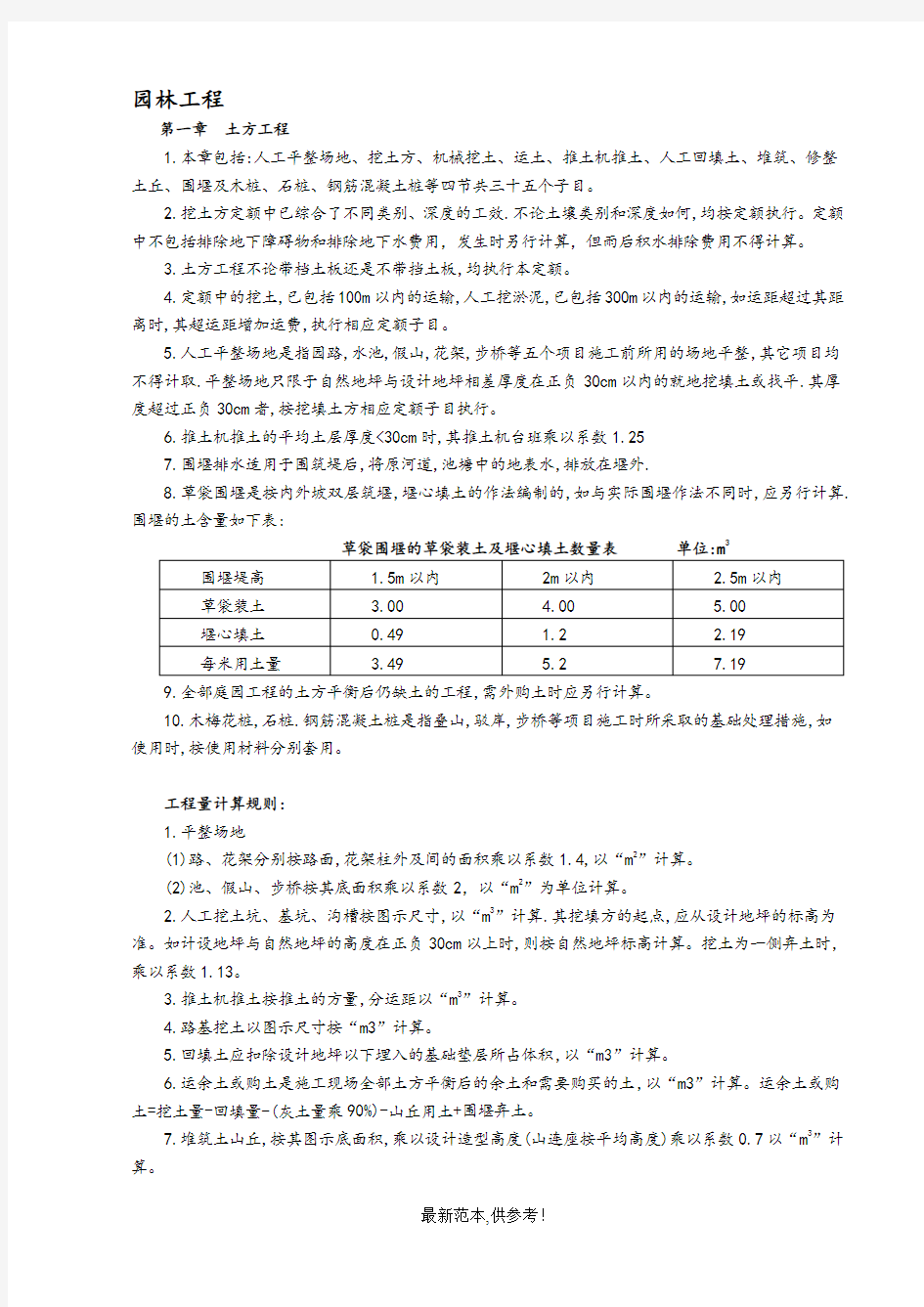 景观园林定额工程量计算法则