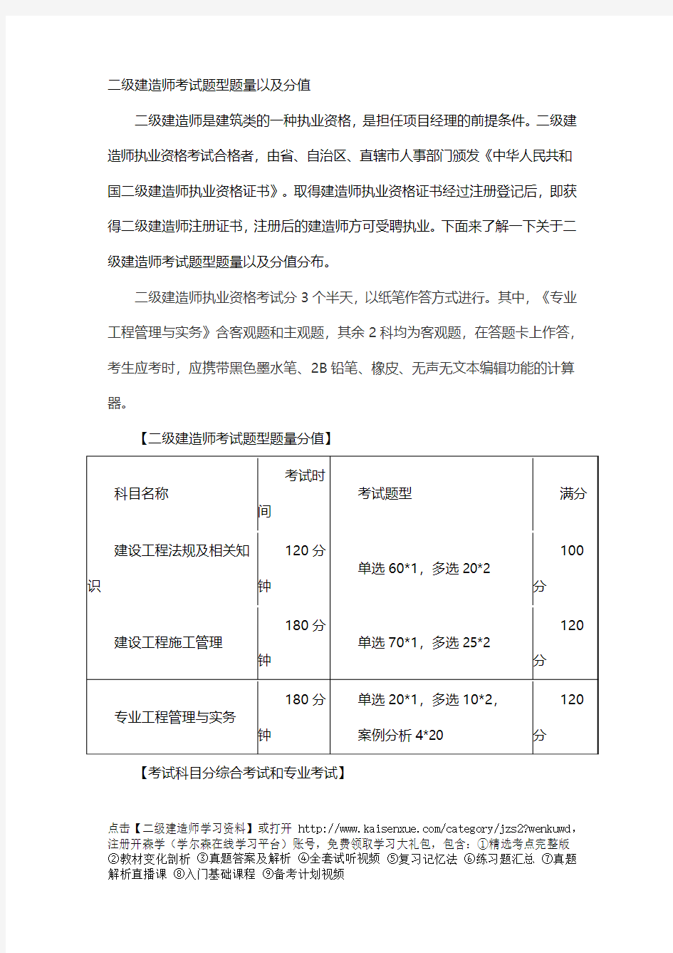 二级建造师考试题型题量以及分值