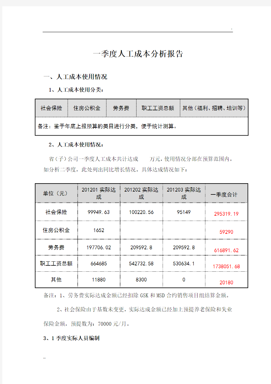 人工成本分析报告(模板)