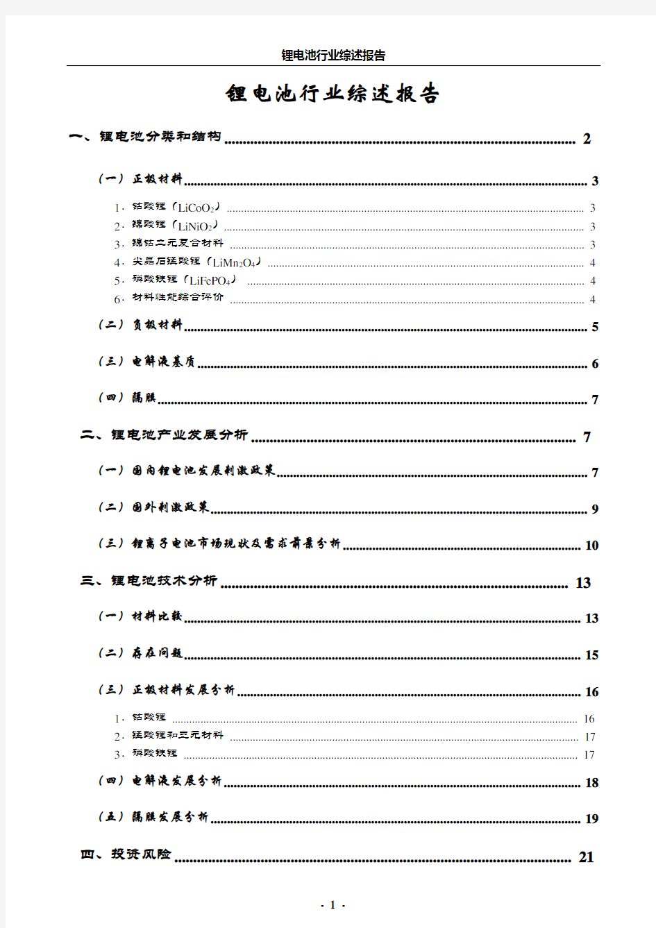 锂电池行业 综述报告.doc