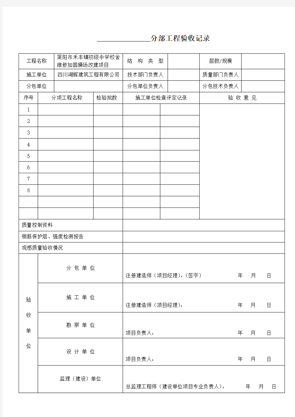 分部分项工程验收记录表