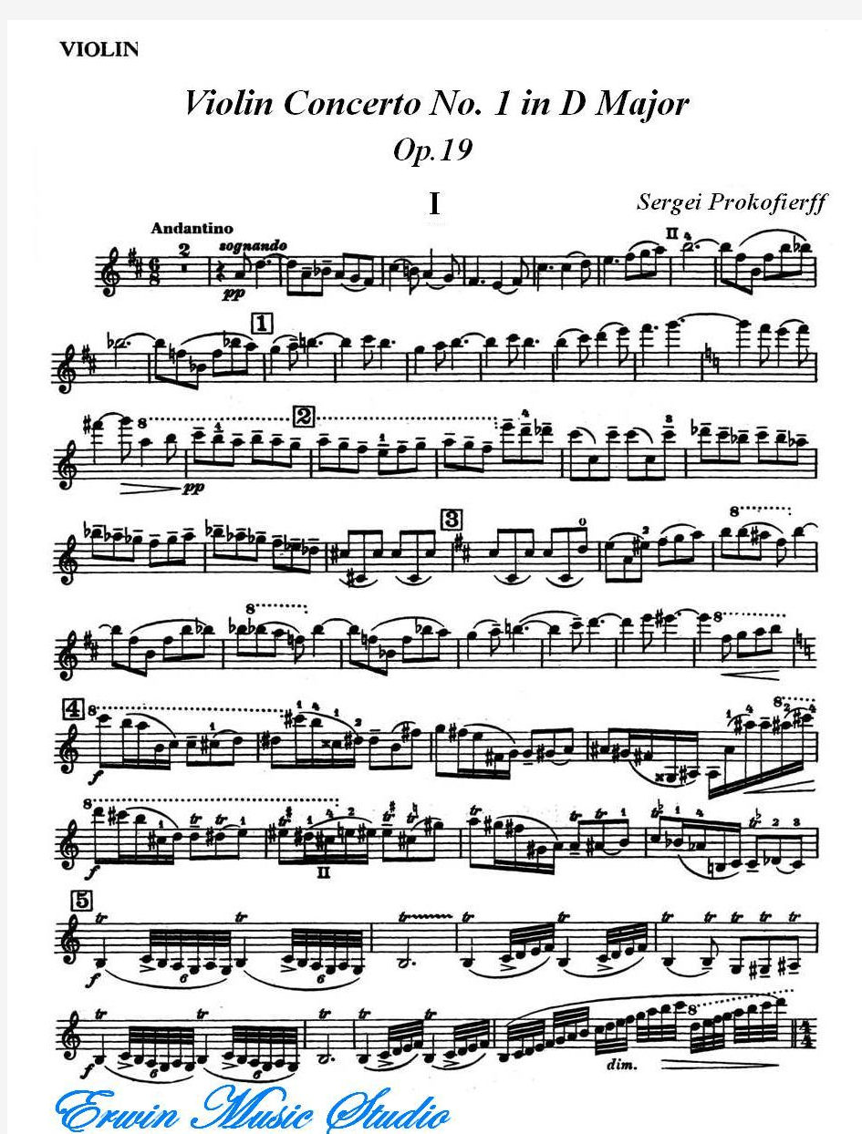 谢尔盖·普罗科菲耶夫《D大调第1小提琴协奏曲》作品.19小提琴曲谱+钢琴伴奏曲谱