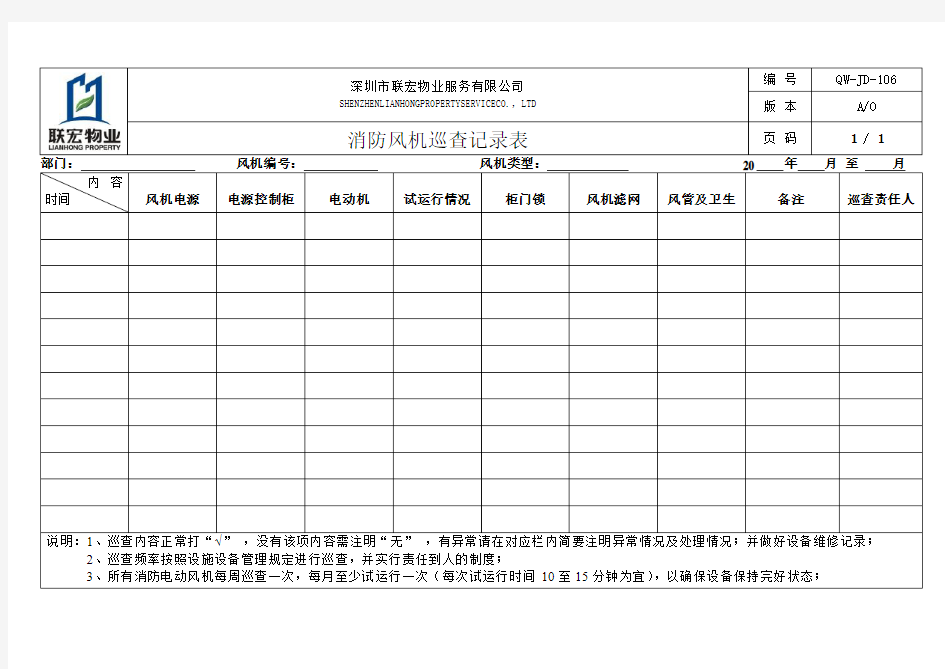 消防风机巡查记录表