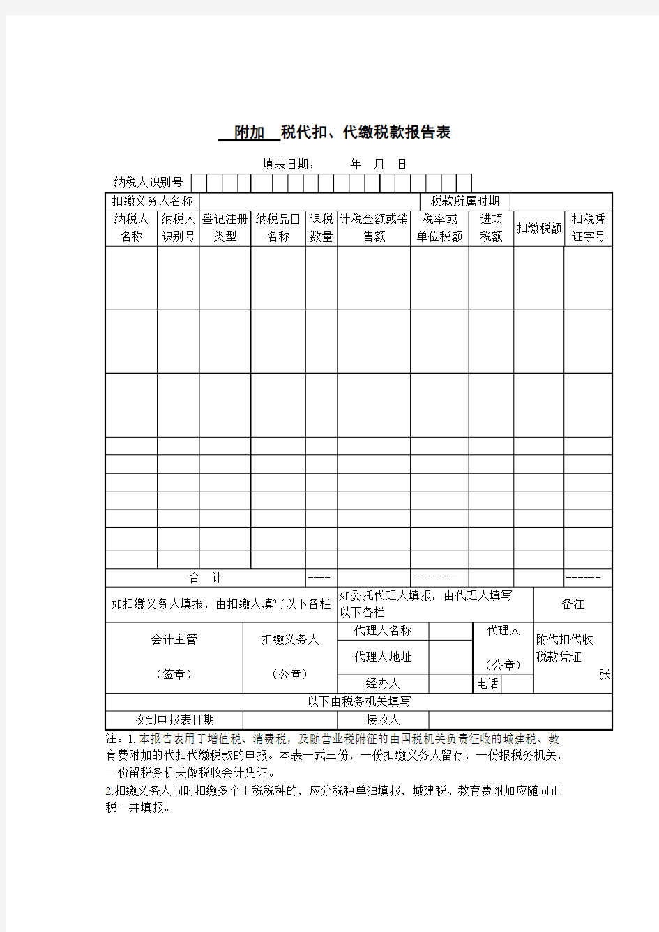 附加税代扣、代缴税款报告表