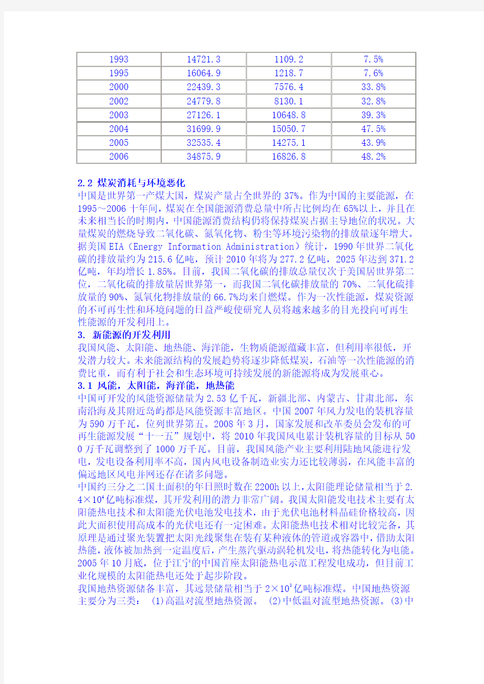 中国能源结构现状及发展趋势