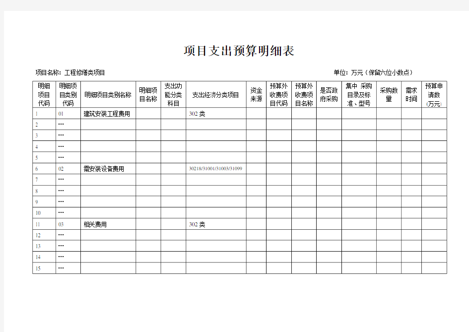 (项目管理)项目支出预算明细表