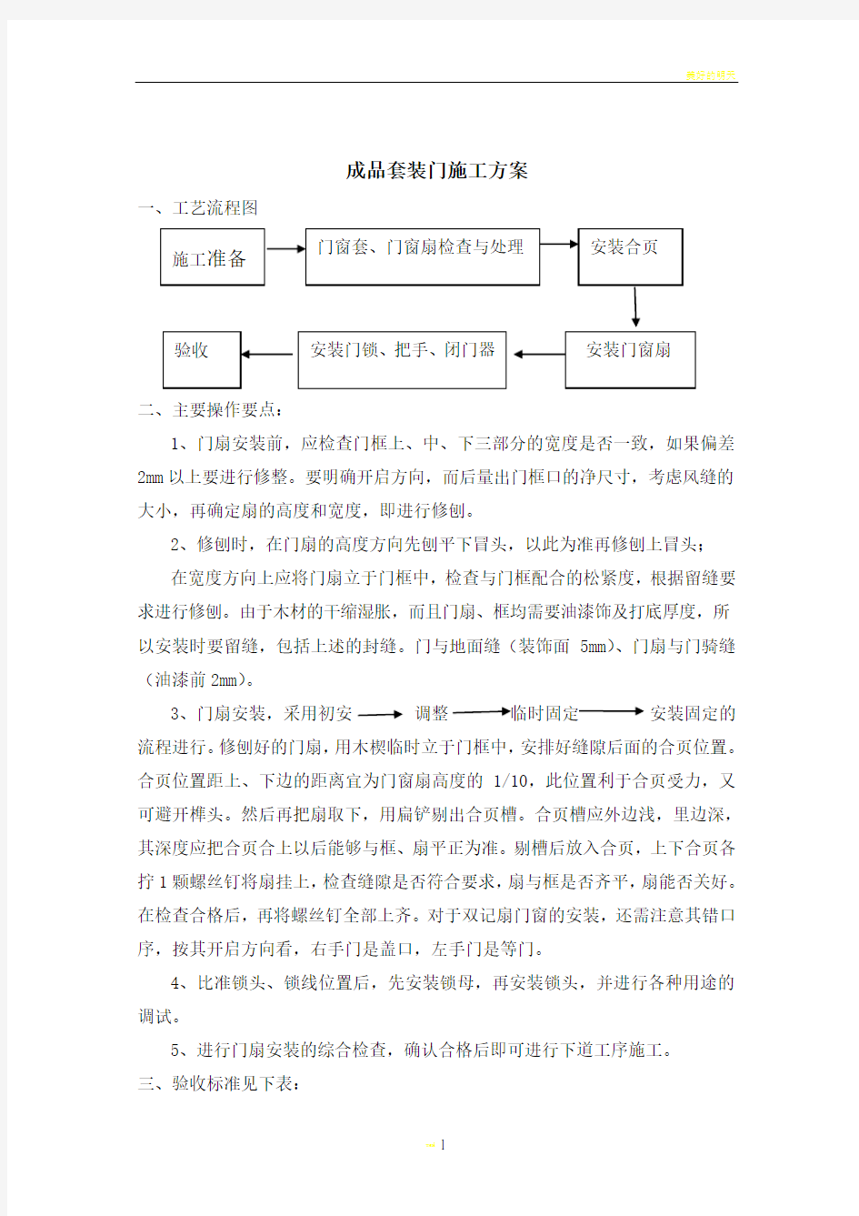 成品套装门施工方案