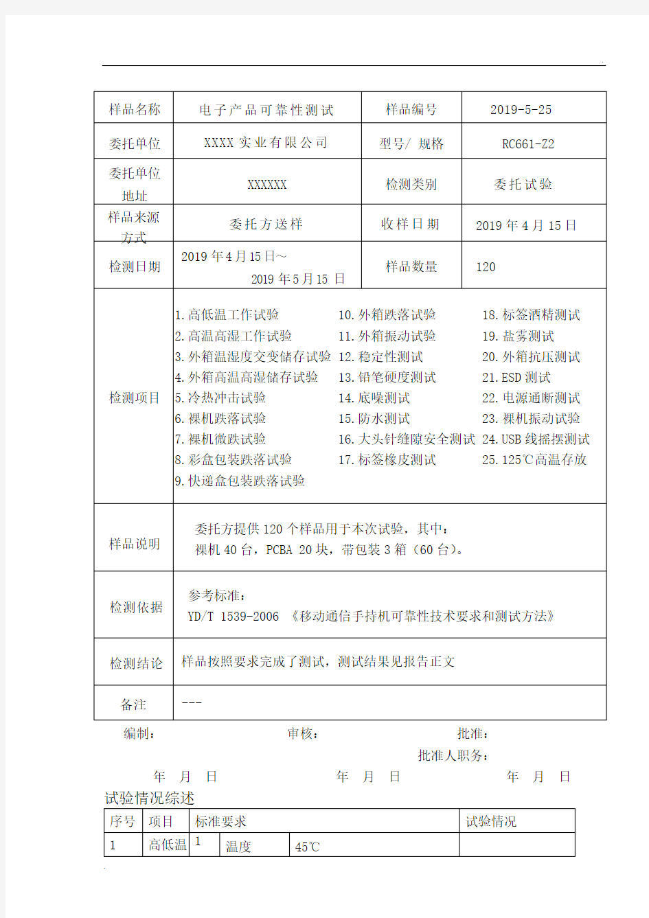 电子产品可靠性测试报告