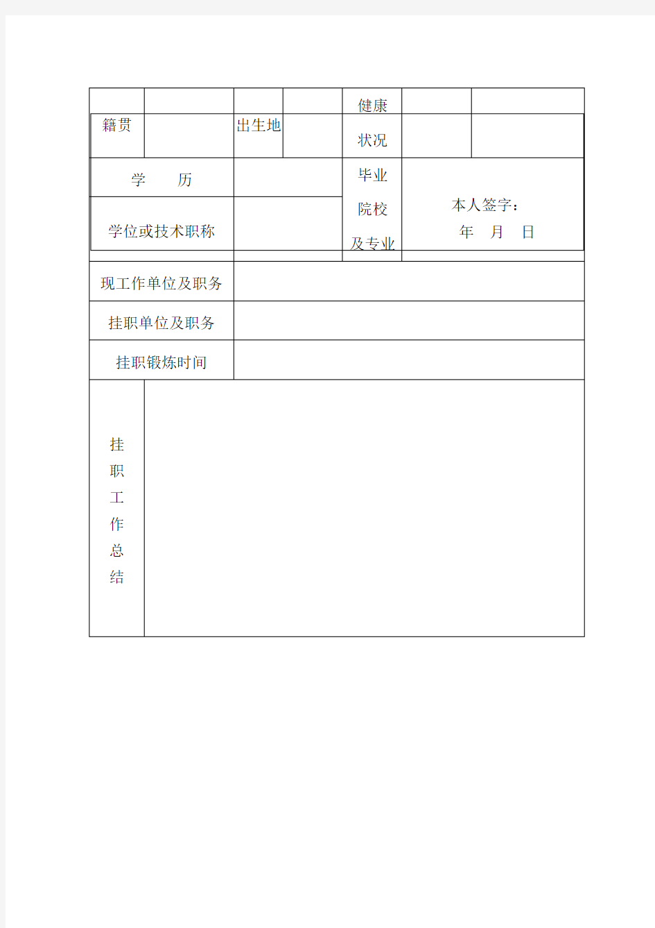 干部挂职锻炼总结鉴定表[003]