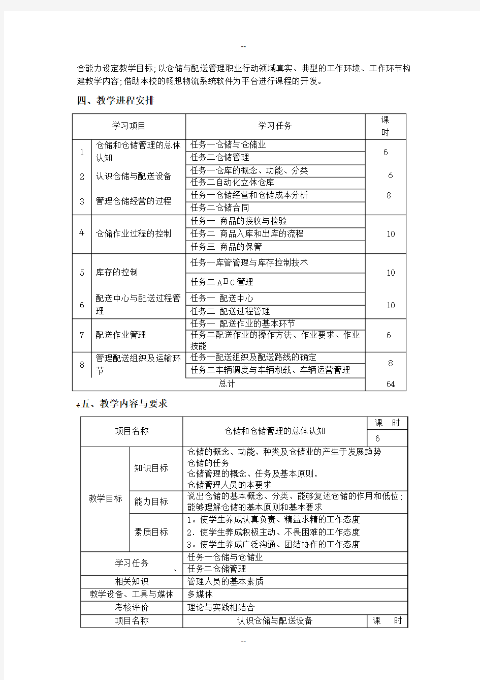 仓储与配送管理课程标准