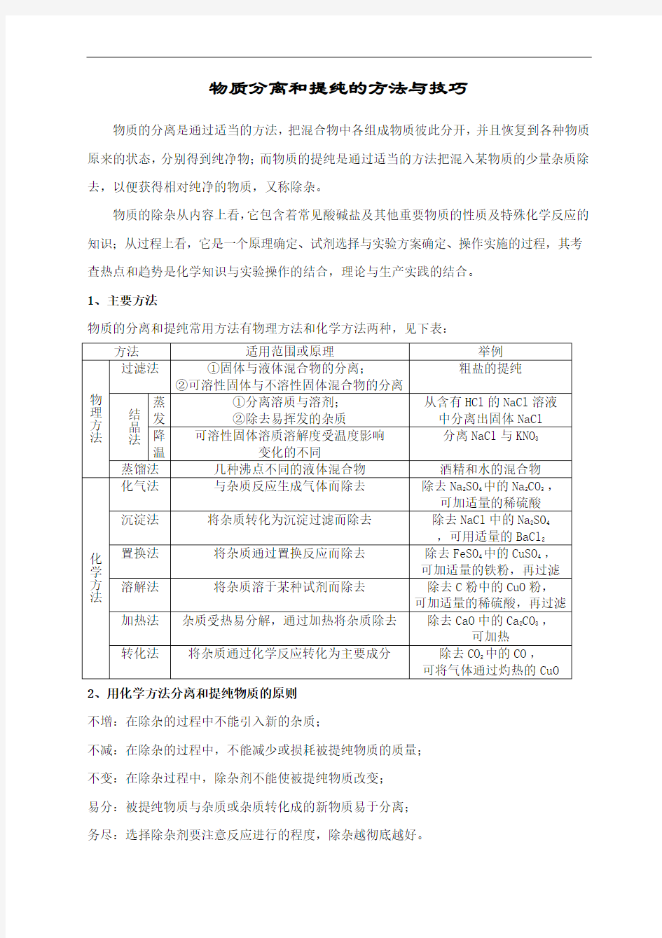 物质分离和提纯的方法与技巧