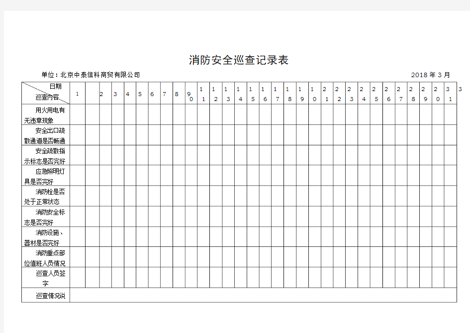 消防安全日巡查记录表标准版