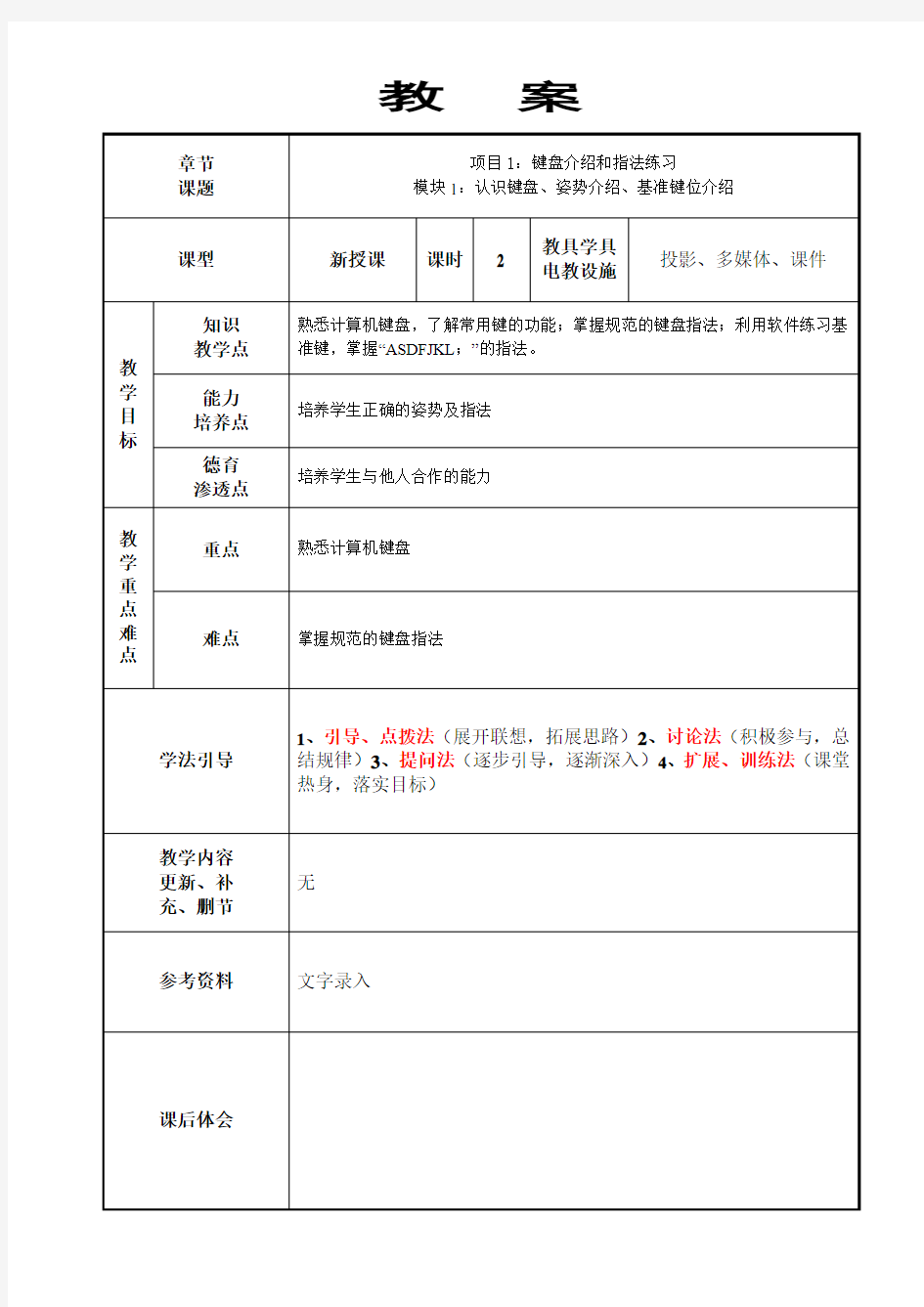 (完整版)键盘介绍和指法练习教案