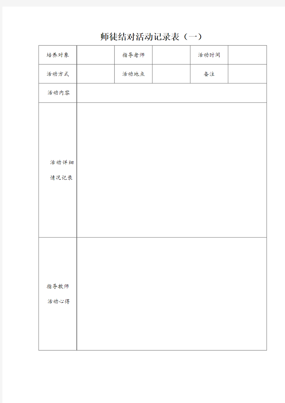 指导教师填师徒结对活动记录表