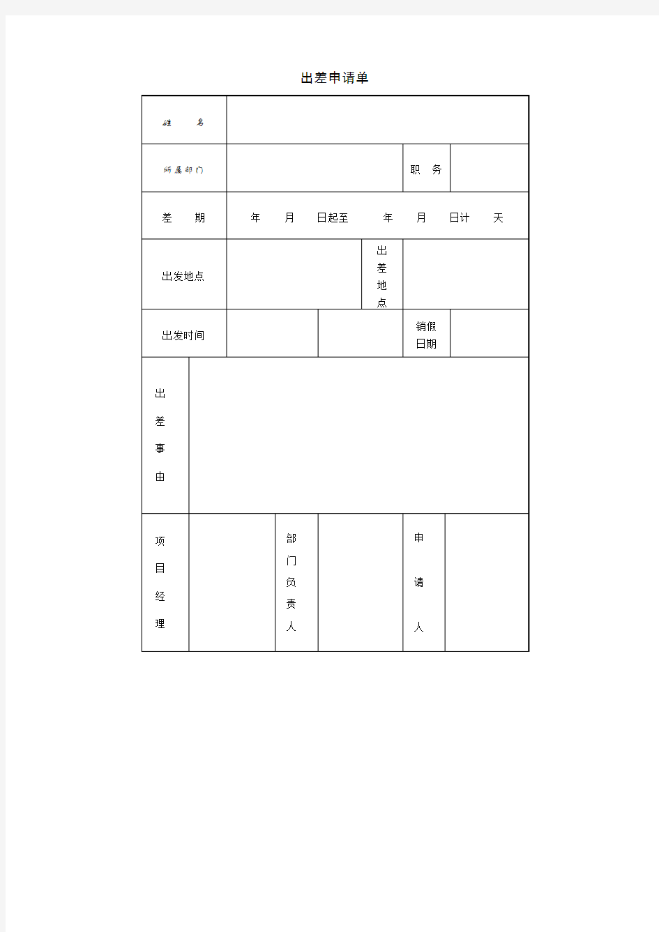 项目经理部_出差申请单