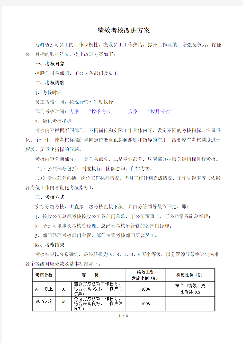 绩效考核改进方案