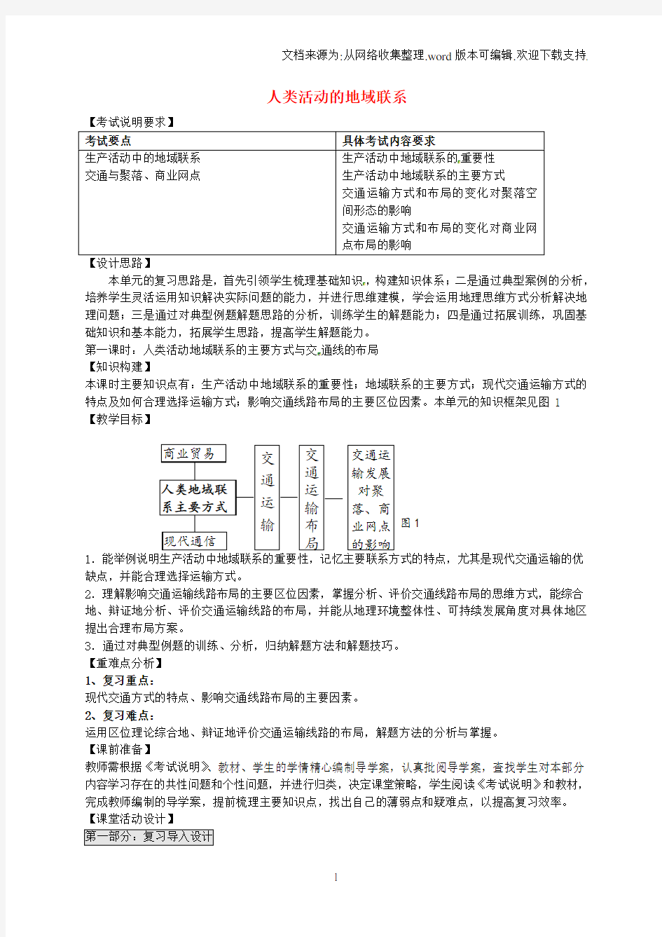 高考地理一轮复习人类活动的地域联系第1课时教案1