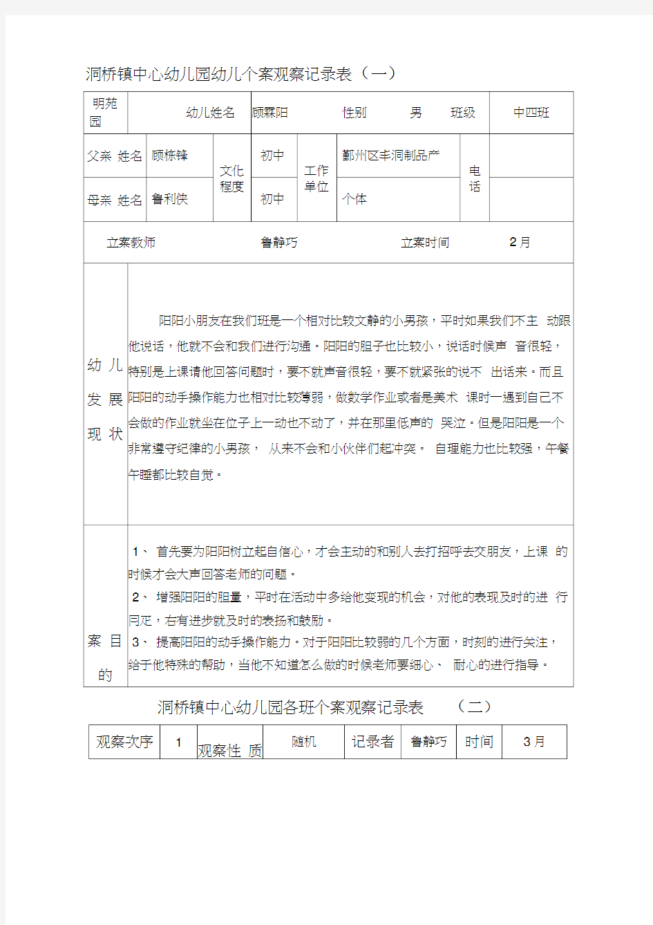 个案观察记录表汇编整理