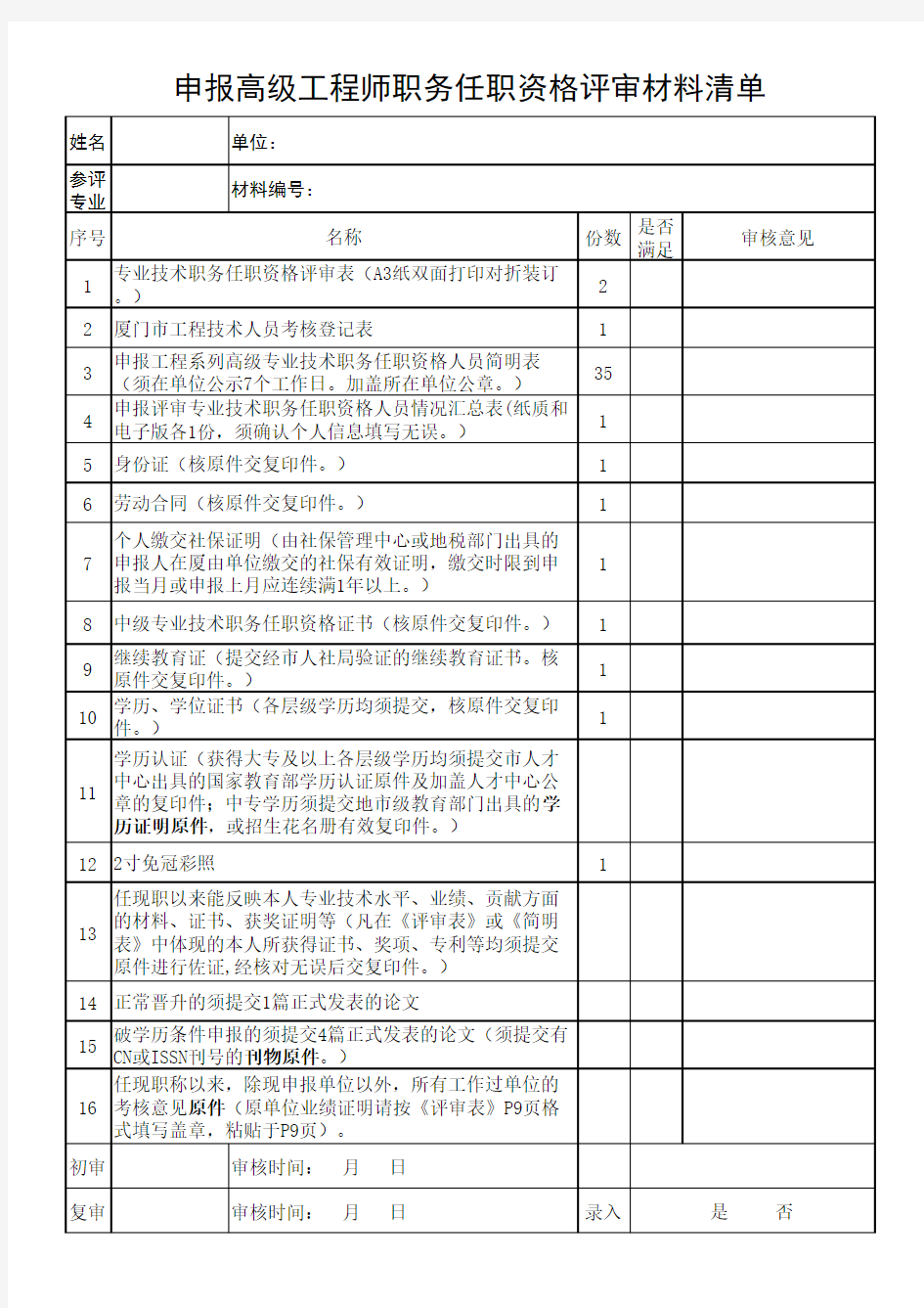 5-1.申报高级工程师职务任职资格评审材料清单