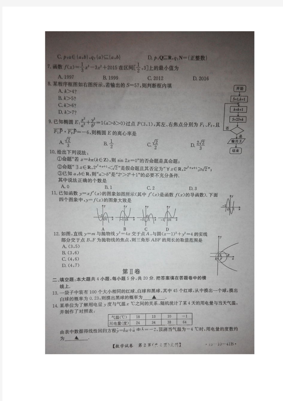 沧州市普通高中2014-2015学年度第一学期教学质量监测高二数学试题(文科)