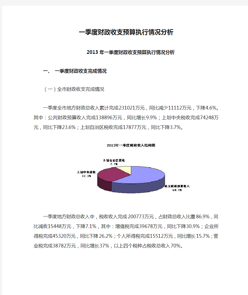 一季度财政收支预算执行情况分析