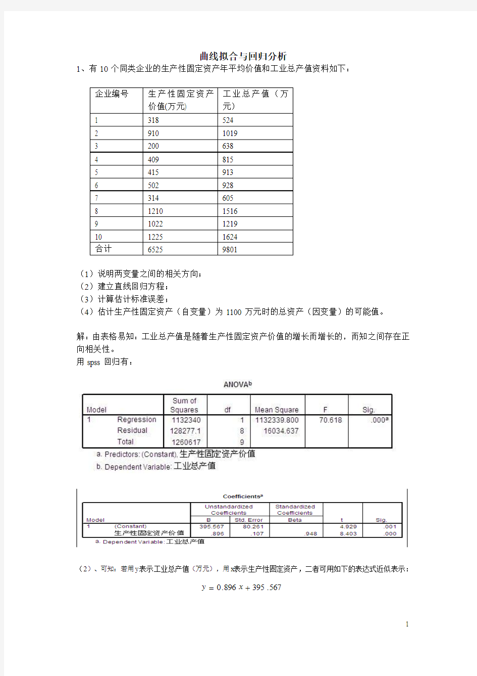 spss曲线拟合与matlab回归分析