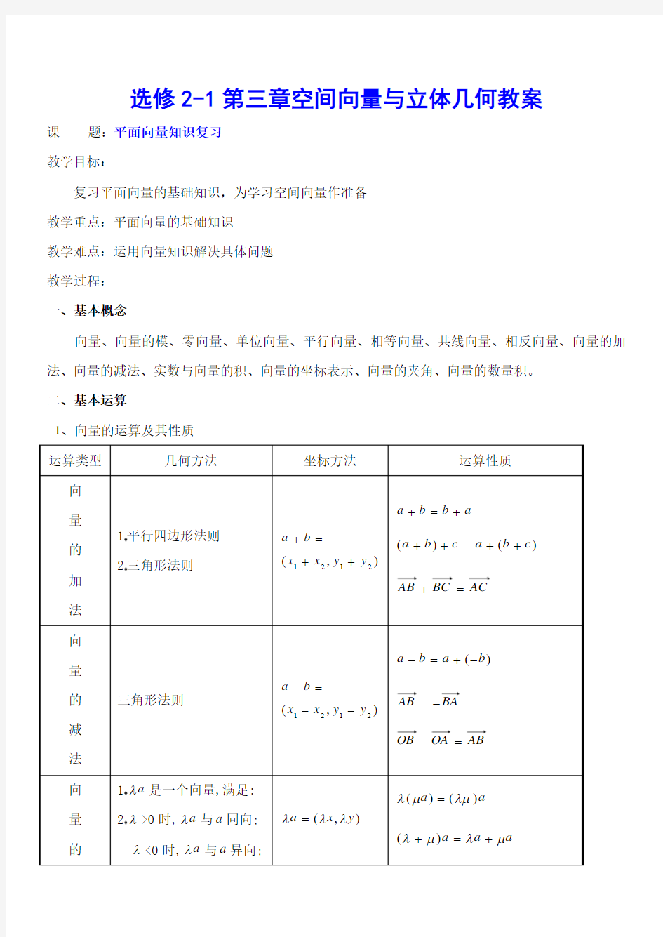 选修2-1第三章空间向量与立体几何教案1